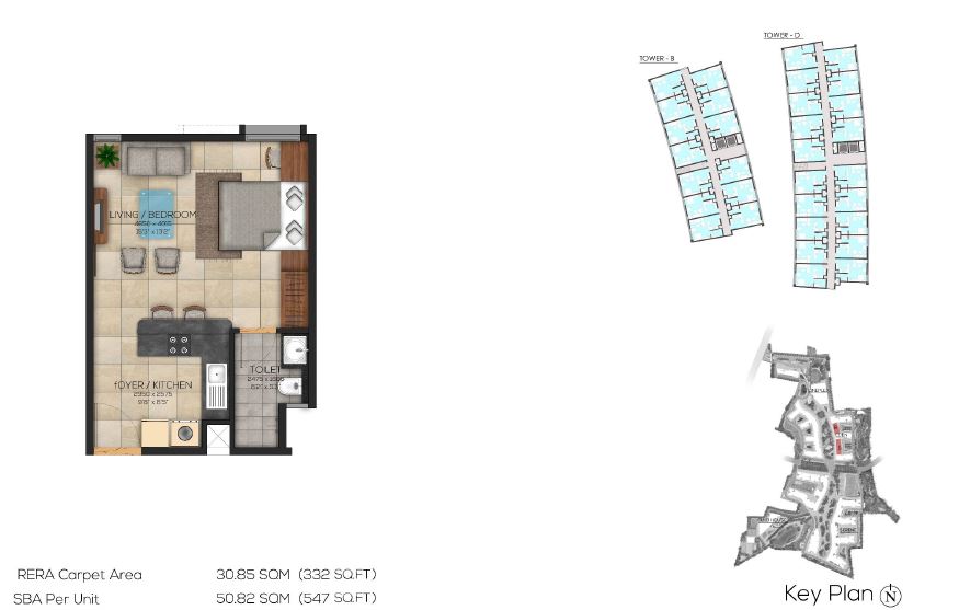 Brigade Cornerstone Utopia 1 BHK Floor Plan