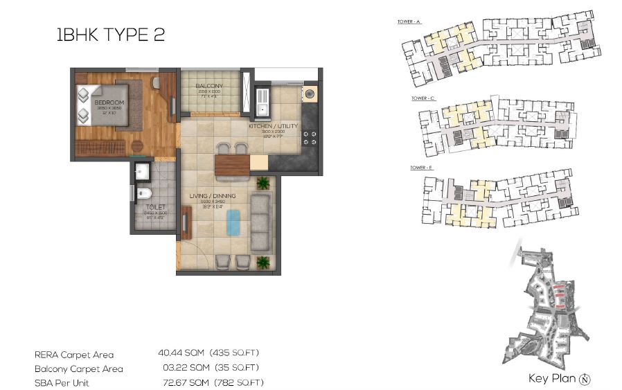 Brigade Cornerstone Utopia 1 BHK Floor Plan