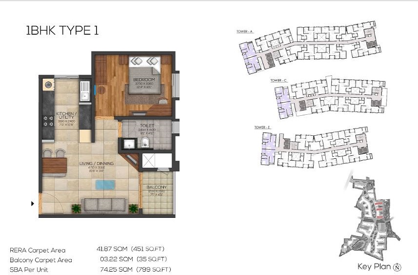 Brigade Cornerstone Utopia 1 BHK Floor Plan