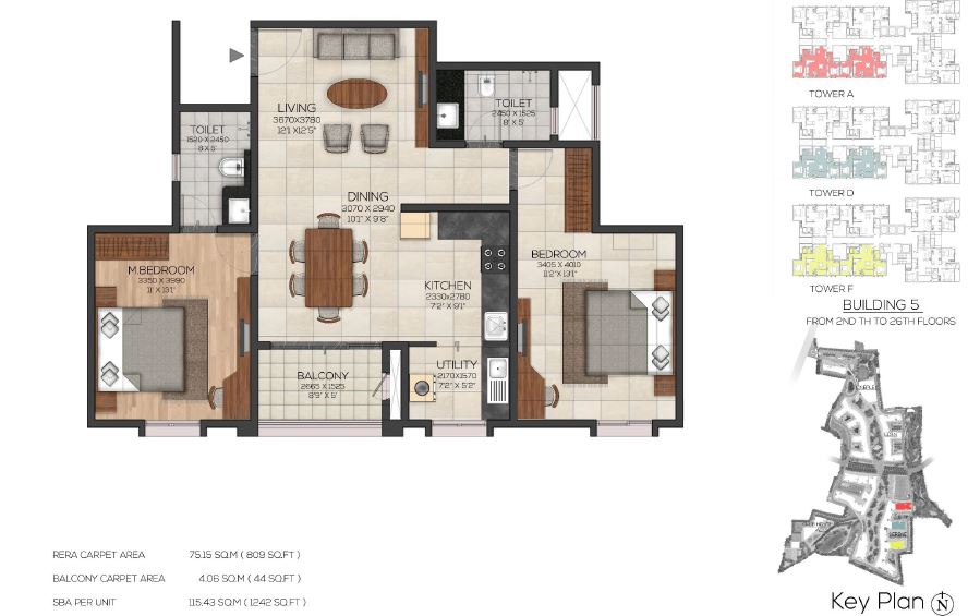 Brigade Cornerstone Utopia 2 BHK Floor Plan