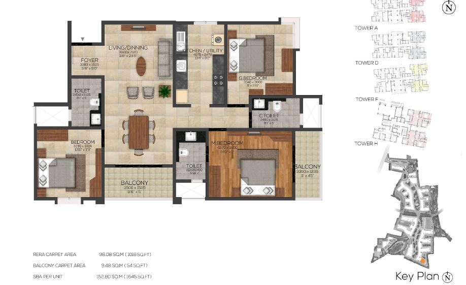 Brigade Cornerstone Utopia 3 BHK Floor Plan