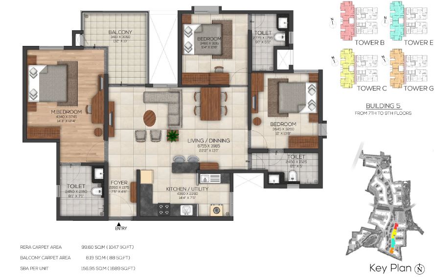 Brigade Cornerstone Utopia 3 BHK Floor Plan